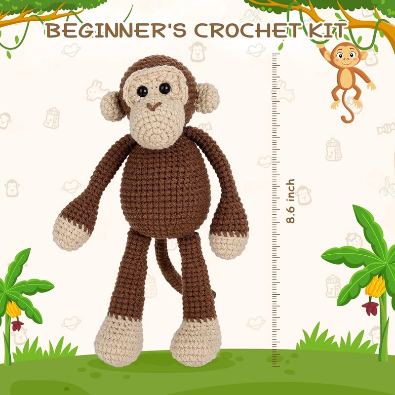 Crochetta Crochet Kit for Beginners, Crochet Kits with Step-by-Step Video Tutorials, Learn to Crochet Animal Kit for Adults, DIY Craft Knitting Supplies, Monkey Amigurumi Gift(40%+ Yarn) - Image 5